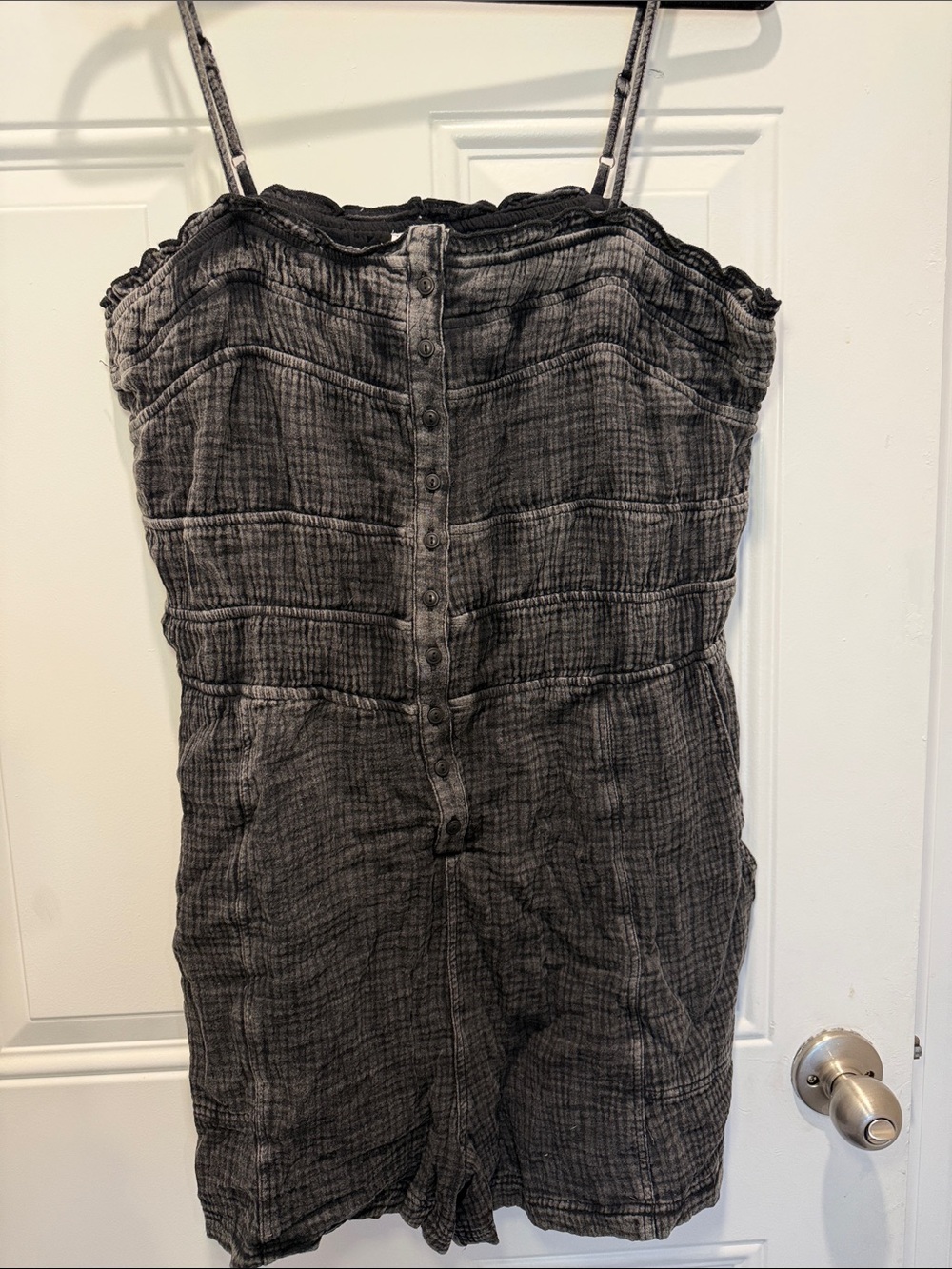 Pink Lily Black Washed Button-Front Romper